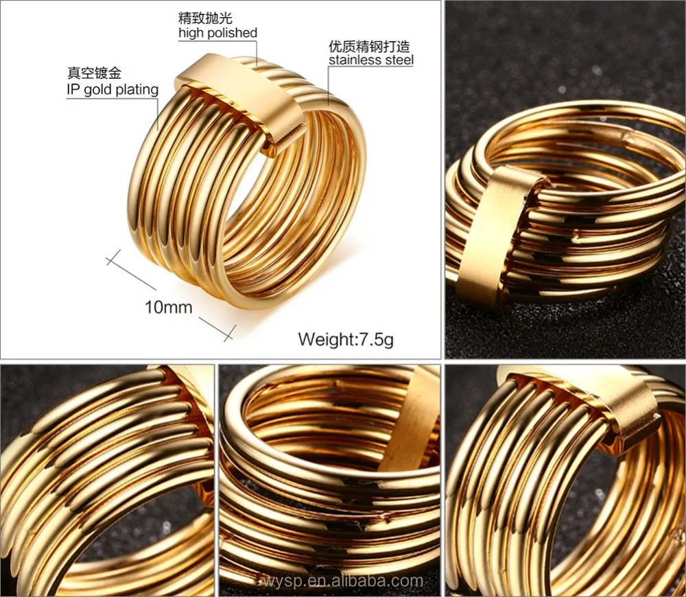 2016 Jewelry 18K Gold Plated Stainless Steel Multi Layer Fashion 6 layer Cocktail Party Ring Set Jewelry