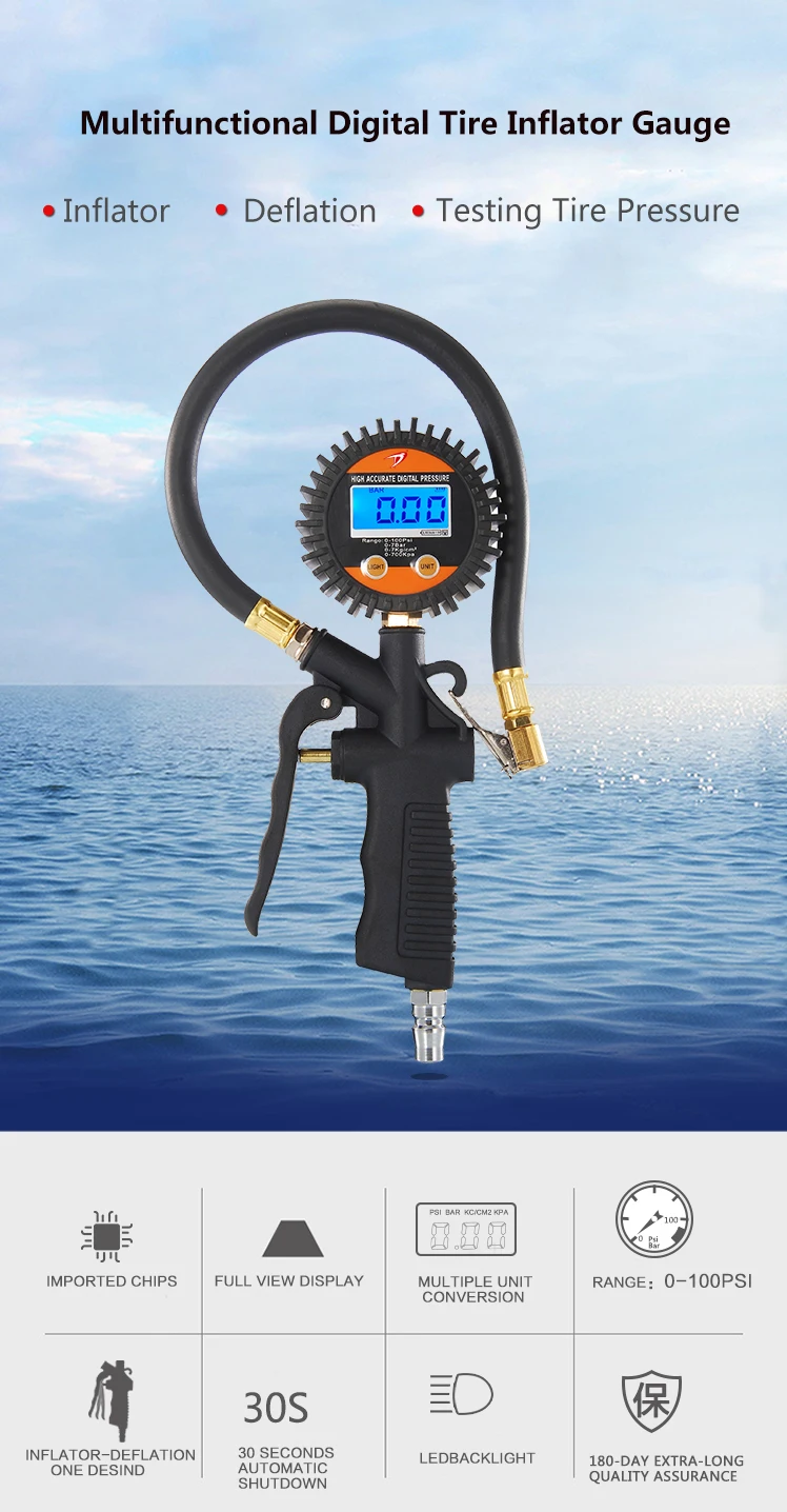 Air Inflator Portable Tyre Tire Air Inflator With Digital Dial Gauge Inflation Gun ...