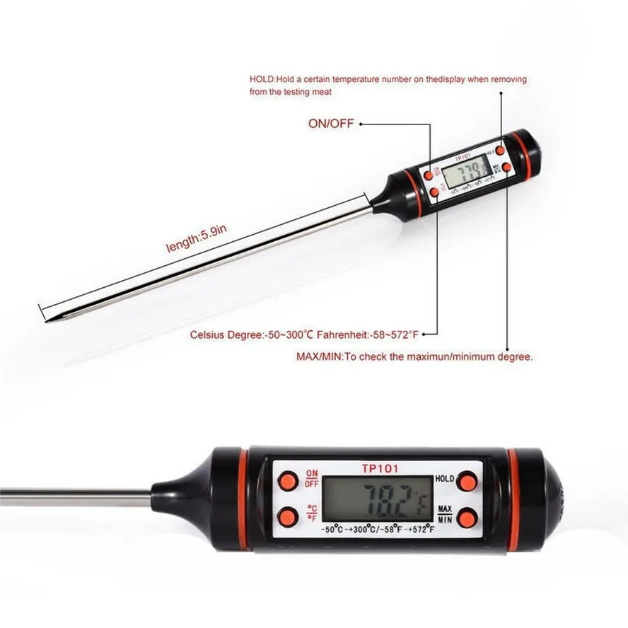 Kitchen Probe Thermometer Stainless Steel Thermometer Barbecue Fork Thermometer  Oil Temperature Meter Tp101 Food Thermometer - China Digital Thermometer,  Digital Cooking Thermometer