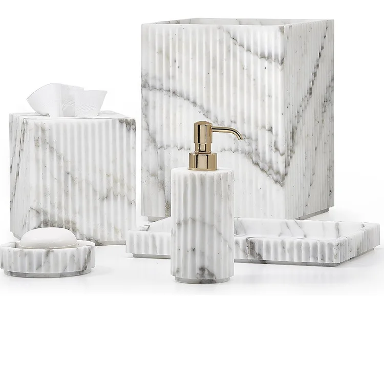 Hot sale polyresin marble effect hotel bathroom accessories amenity tray