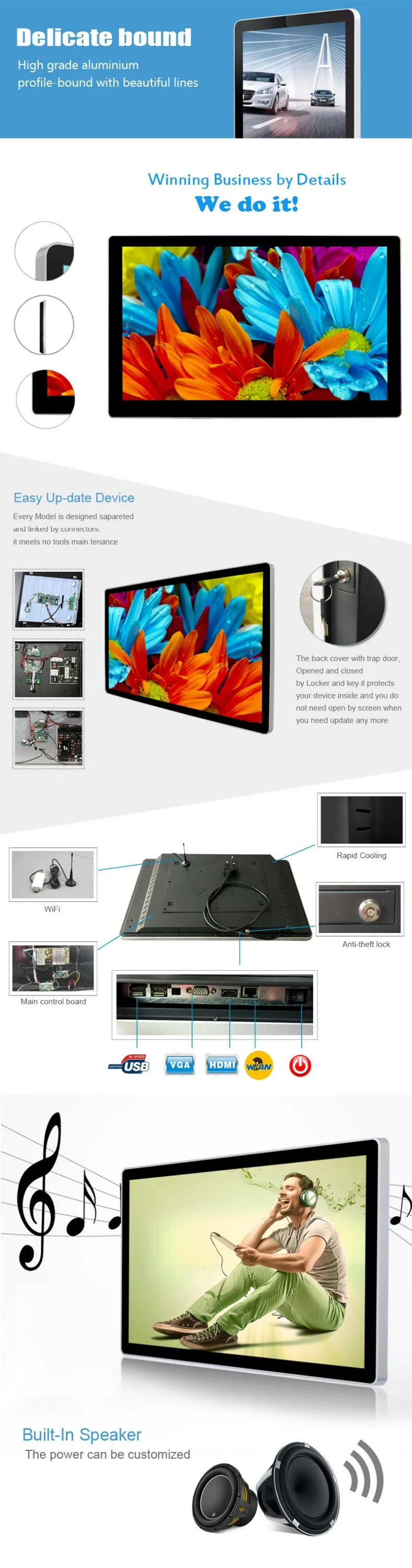 42 inch wall mount lcd touch network Android digital signage