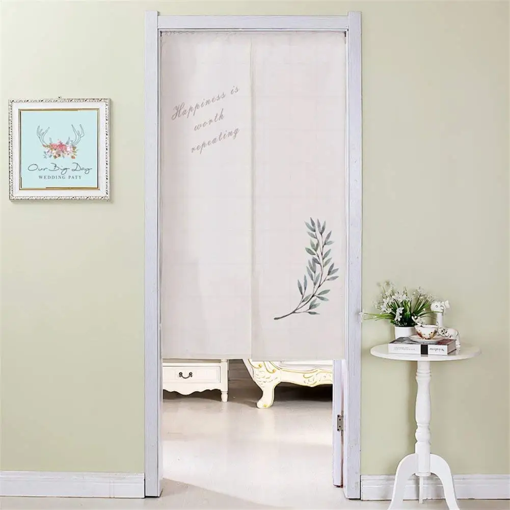 Insun Modern Linen Doorway Curtain Noren Divider Doorway Curtain Rod Included for Bedroom Leaves 35.4" W x 47.2" L