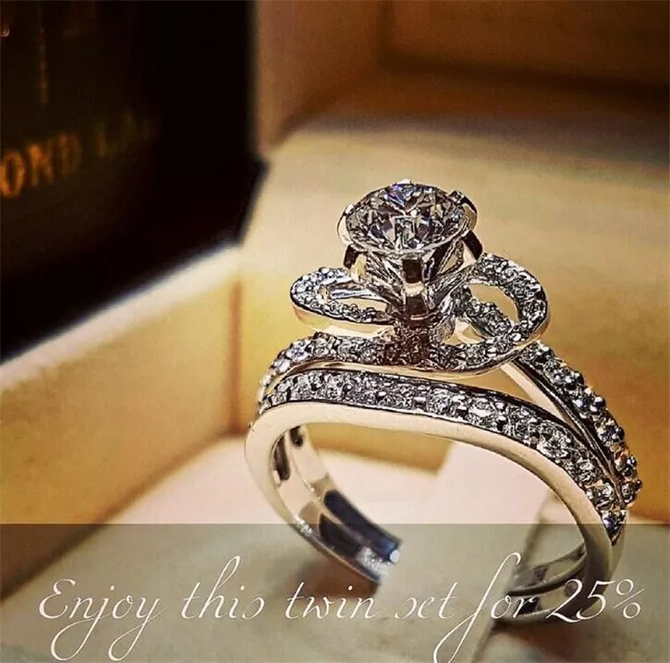 MGZDH Women's Inlaid Zircon Ring Luxury Style Jewelry Full of Zircon Ladies Commitment Ring White 8
