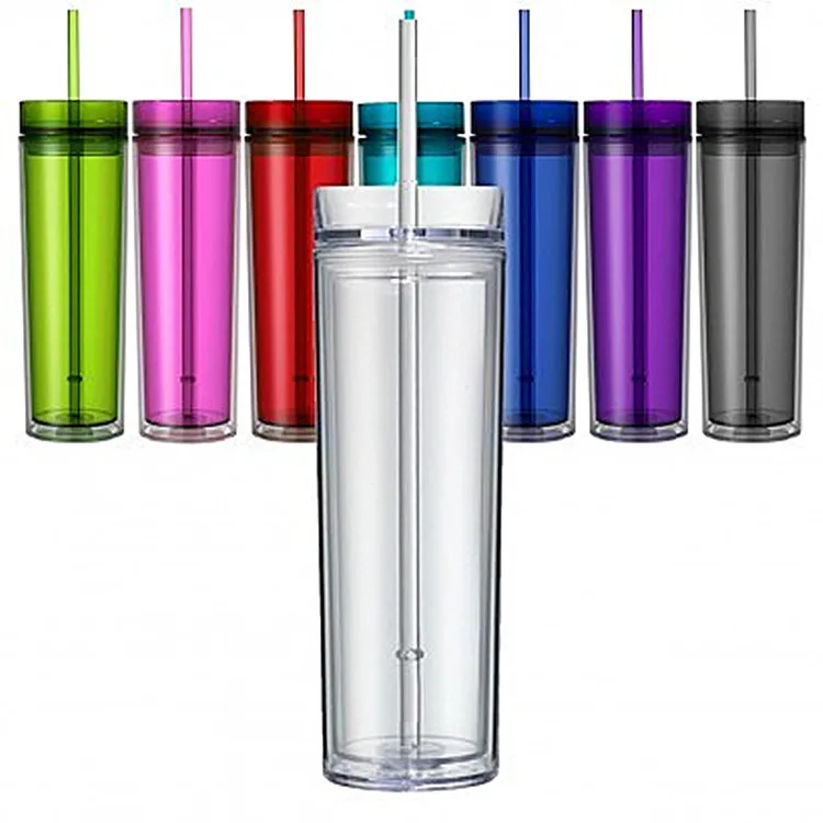 16oz Classic Insulated Double Wall Acrylic Skinny Colorful Tumbler With