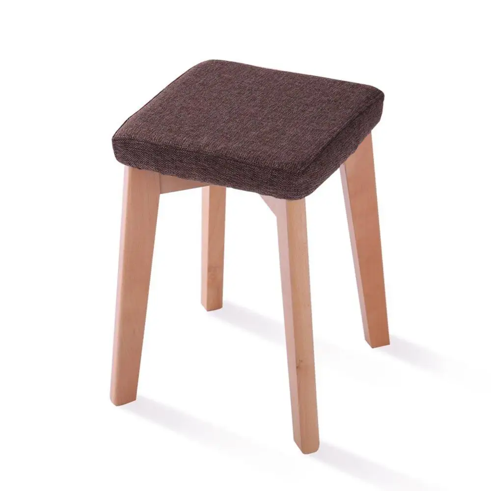 Upholstered Square Footstool Ottoman Stool Fabric Finish Small Wood Stool