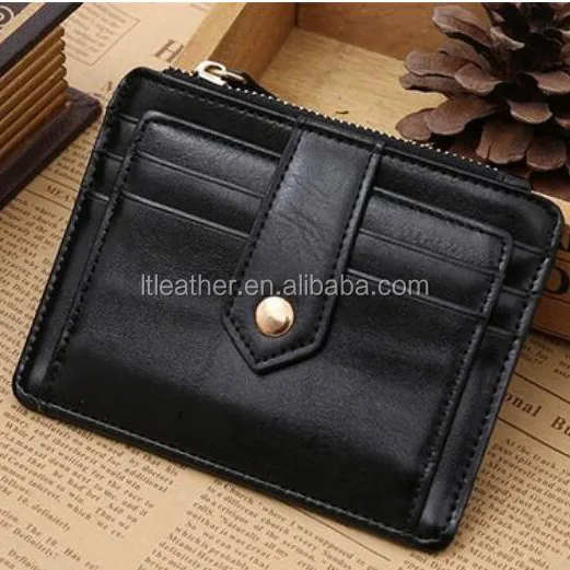Oil wax leather card holder custom mini case mens slim minimalist rfid blocking genuine leather credit card wallet