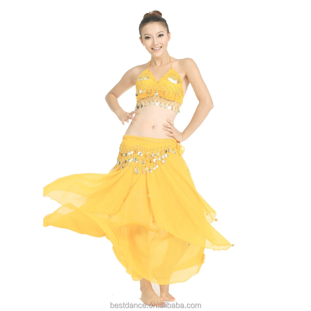 Belly Dance Costume Outfit Set Bra Belt Skirt Shrug Bollywood XL/Bra D Cup 4PCS 