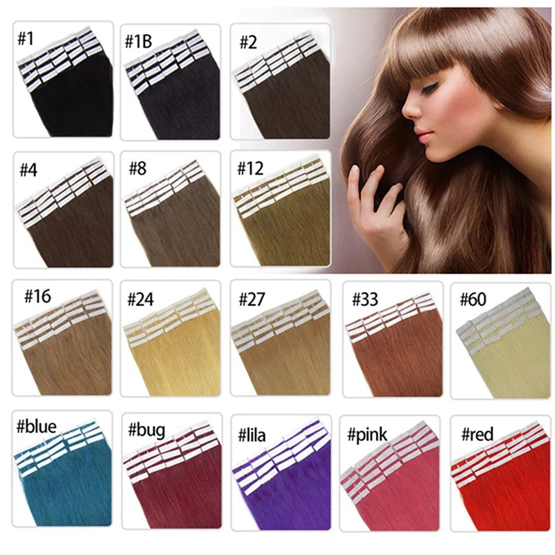 Lsy Customized Wholesale Remy Double Drawn Tape In Hair Extensions, Original Skin Weft Green Russian Human Hair Tape On Extension