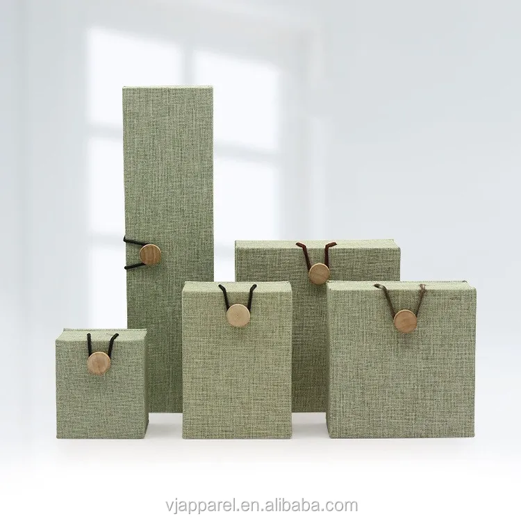 Luxury Custom Made Linen Flax Jewelry Set Gift Boxes With Button Buy