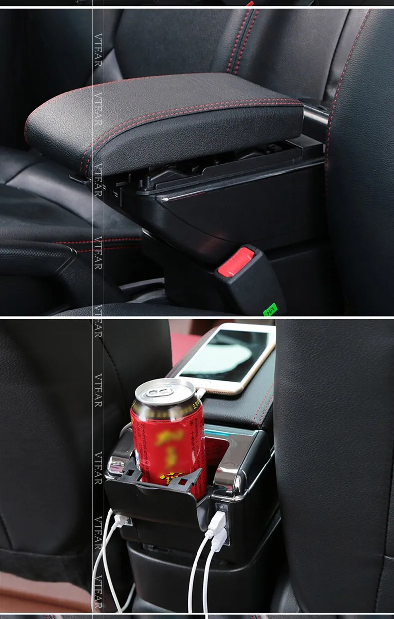 Vtear For Hyundai Getz Armrest Usb Charging Heighten Double Layer
