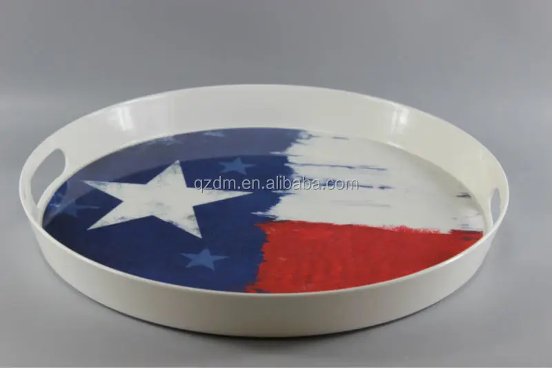Good Design Melamine Round Trays With 2 Handles