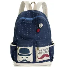 New 2014 Fashion Women Backpack Candy Color Famous Brand Beard School Bag For Women Casual Dot Big Mustache Backpacks DI6544