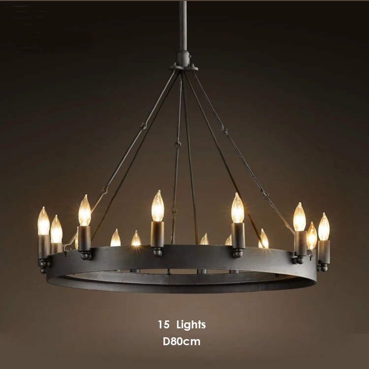 US Vintage Rustic Style Black Iron and Big E14 LED candle chandelier