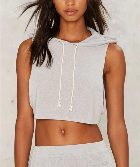 Women Fashion Fitness Sweatshirt Women Sexy Sleeveless Crop Top Hoodie