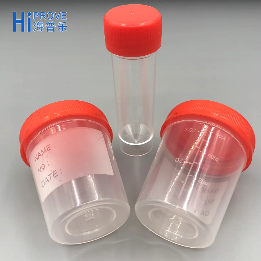 Disposable Plastic 30ml Urine Cup With Red / Blue Screw Lid With Ce