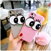 Creative cute big eyes plush phone case for iPhone 7 plus rabbit fur ball tassel