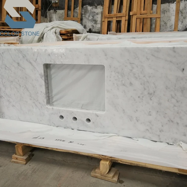 Prefab custom hotel carrara white marble bathroom vanity top countertop