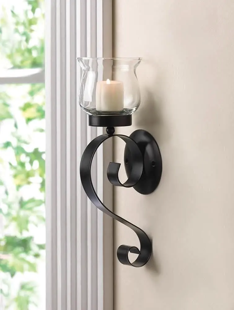 Black Candle Sconce Black Iron And Paned Glass Candle Wall Sconce