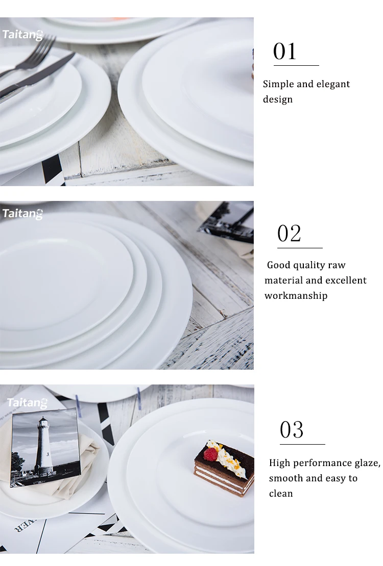 Hotel Restaurant Ceramic Dining Plate Set Porcelain White Catering Plates