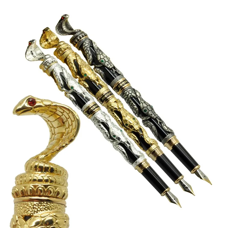 Souvenir Gift Promotional Fountain Pen Antique Gold Snake 3d Pattern