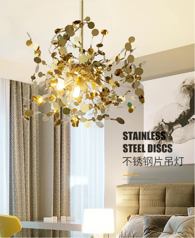 Modern minimalist stainless steel piece led creative personality restaurant living room art window decoration chandelier