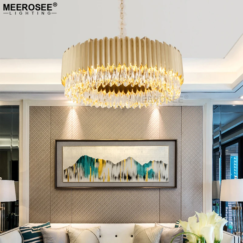 Meerosee Pendant Light Fixture  Clear Crystal Gold Hanging Lamp for Home Hotel Restaurant MD86722