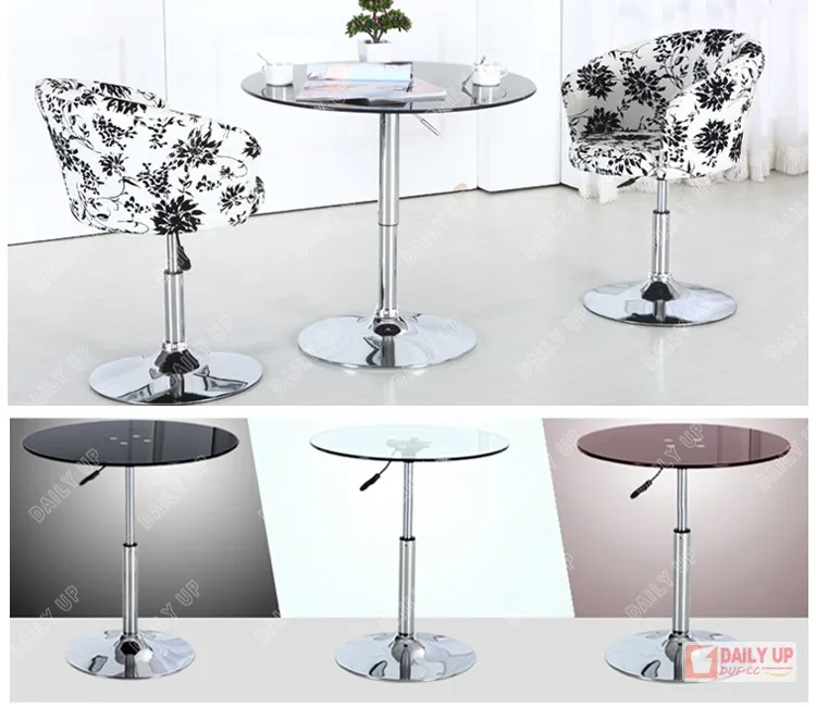 Promote 2016 Modern Design Glass Dining Table Height Adjustable Round Dining Table And Chair Electroplate Frame Base for Sale