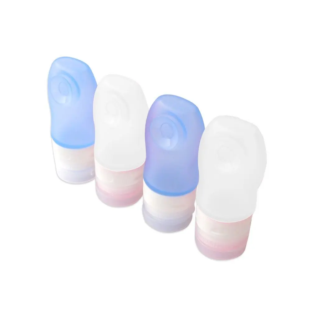 HealthAndYoga(TM) Refillable Cosmetic Minis for Travel | Soft Silicone Leak-proof Bottles with Flip Cap |Suction Hold - 37 Ml. Each (Set of 4, Half and Half)