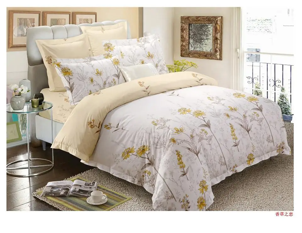 Duvet Cover Set Cheap Microfiber Feather Printed 4pcs Bedding Set