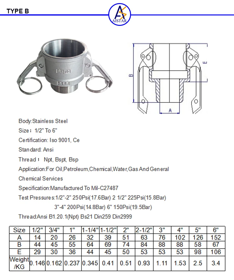 China supplier stainless steel 304/316 camlock/quick couplings cam lock hose fittings stainless steel