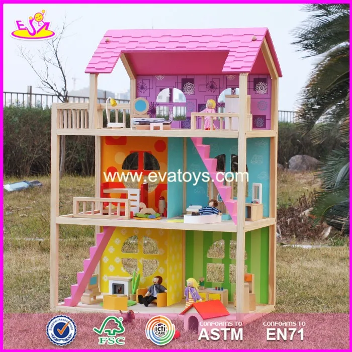 wooden doll house pink