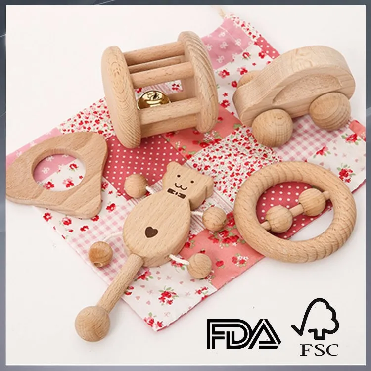 Natural Beech Wood Baby Teether Toy 