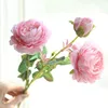 3 heads European Cabbage Rose Spray artificial fake silk peony flower bouquet blue, red,, pink, white green