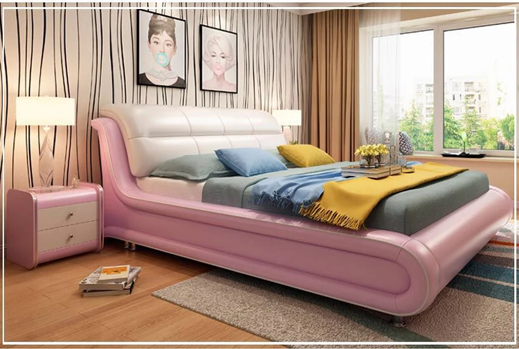 Foshan Wholesale Modern Bedroom Furniture King Size Solid Wood Leather