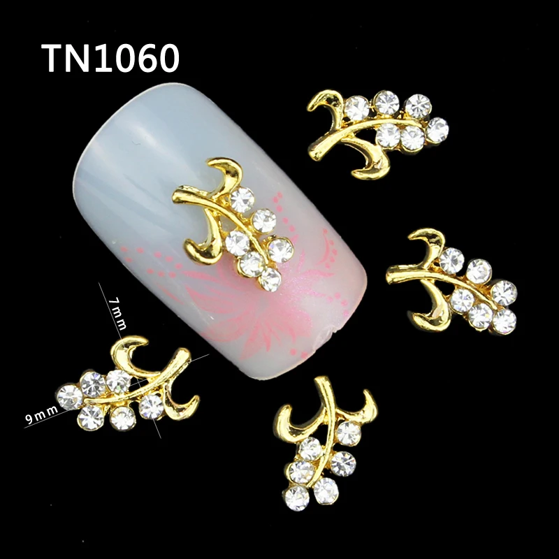 10 Pcs Glitter Gold Branch 3D Clear Rhinestones For Nail Art Decorations On Gel Polish DIY