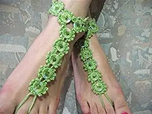Beach Wedding Sandals,Green Wedding Accessory,Sexy Beach Sandals, Crochet Barefoot Sandals, Barefoot Sandals , Crochet Anklet, Sexy Lace Sandals,Beach,Wedding Footwear, Bridesmaid Sandals (Green-04)