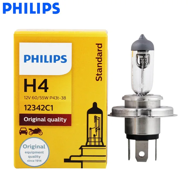 Philips H4 9003 12V 60/55W P43t Original Quality Car Headlight Standard Bulbs Halogen Lamps ECE Approve 12342 C1, 1X