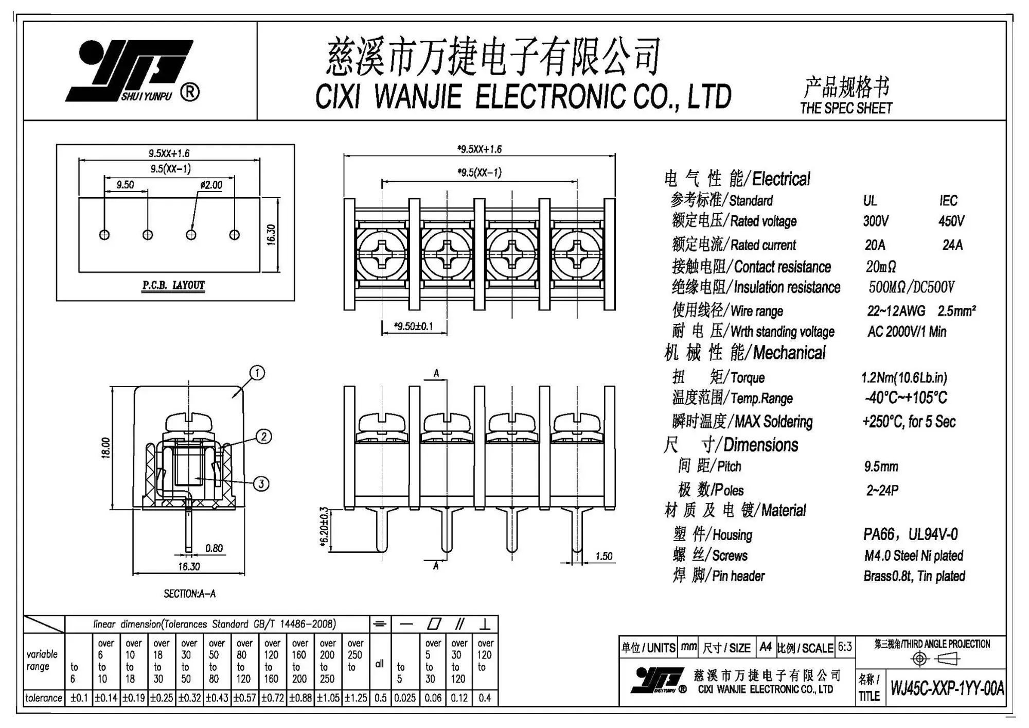 Pitch 9.5mm Barrier Terminal Block Cixi Wanjie Wj45h Buy Barrier
