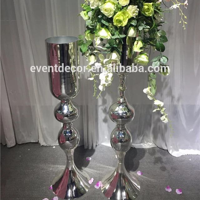 Floor Silver Metal Flower Vase Tall Wedding Pillar For Wedding