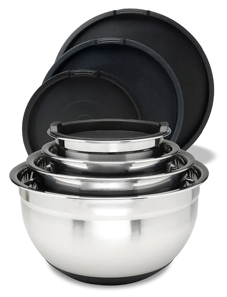 Stainless Steel Mixing Bowl Sets With Lids Non Slip Silicone Bottoms