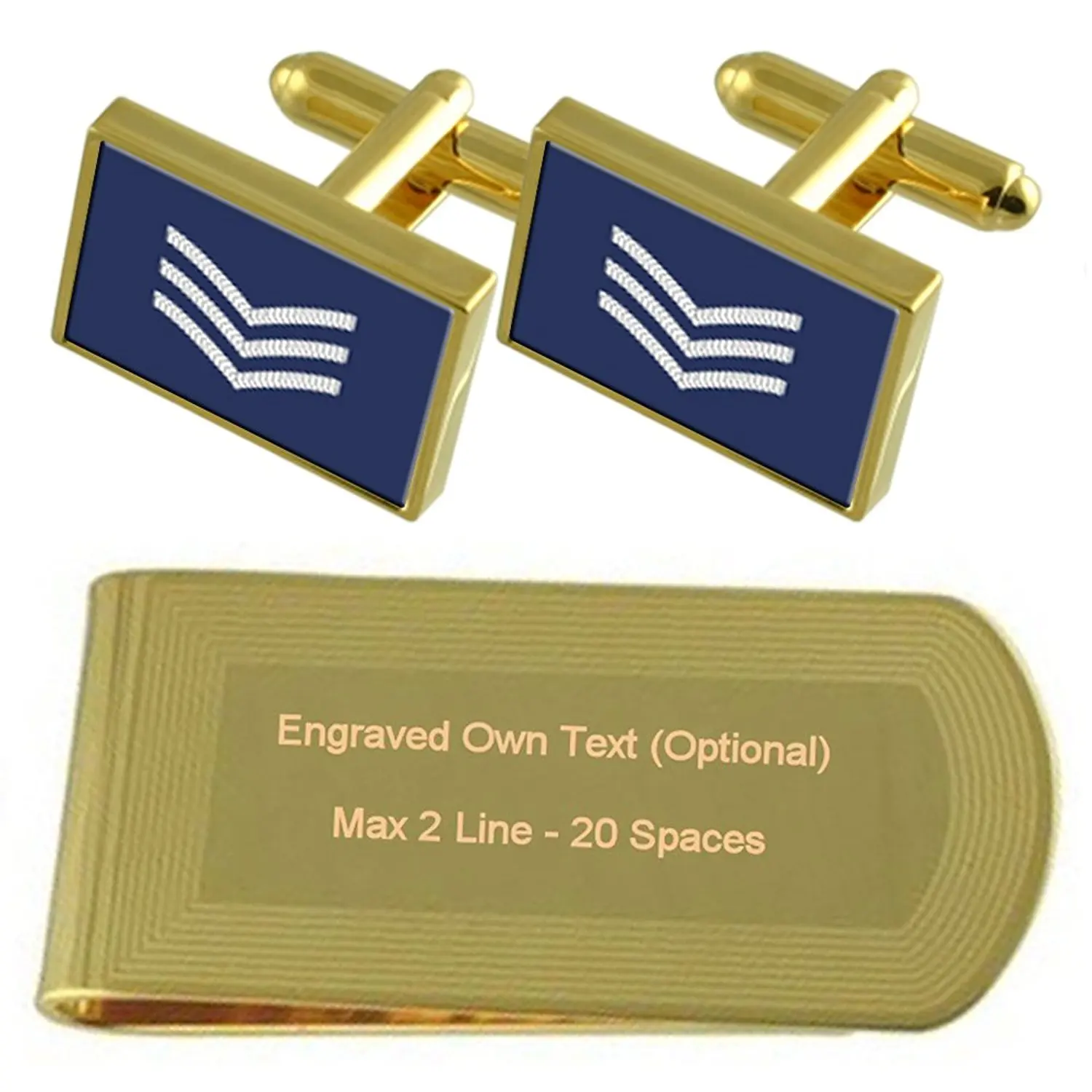 Army Insignia Rank Lieutenant Gold-tone Cufflinks Money Clip Engraved Gift Set