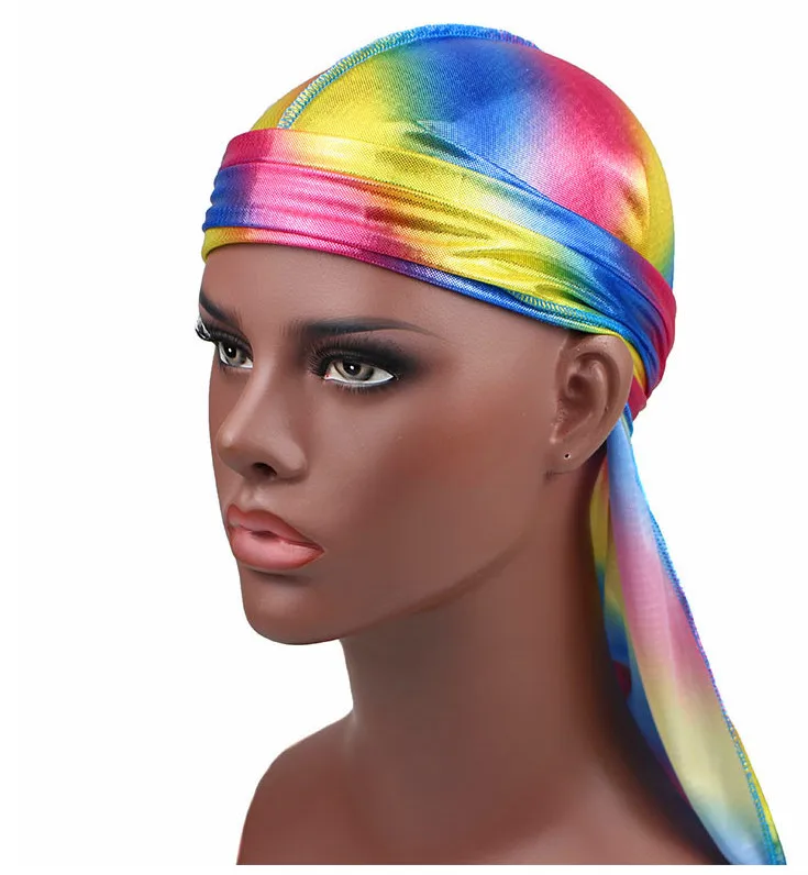 Men's Colorful Sparkly Durags Turban Bandanas Men Shiny Silky Durag