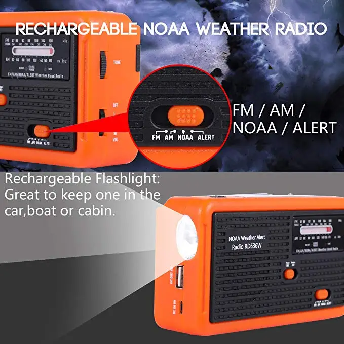 Portable Emergency Weather Radio Hand Crank Self Powered Am/fm/noaa