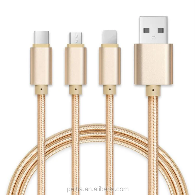 Silver 3Pack 1ft Multi Charging Cable 3A Short Multi Charger Cable USB Multi Cable 3 in 1 Universal Cord Nylon Braided 3-1 Multiple Connectors IP/Type C/Micro for Cell Phones Tablets and More 