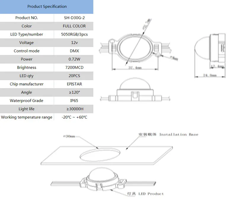 SH LED 3leds adressierbare ws2811 LED Pixel 30mm für Gebäude Dekoration