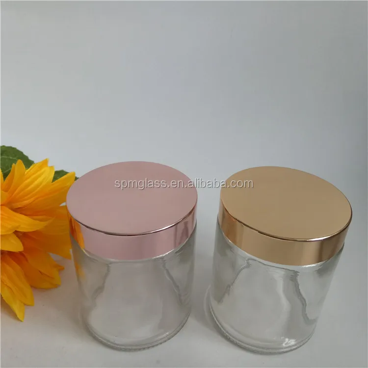 Luxury Round Straight Sided Glass Jar Rose Gold Lid For Cosmetic,Spice,Food,Candle Buy Glass
