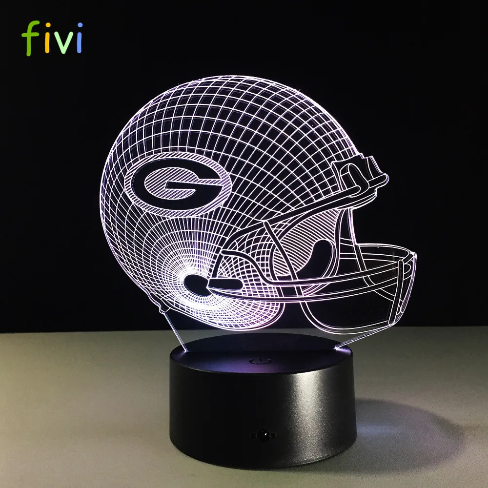 3D Visualization Night Light Green Bay Packers Football Helmet Lamp Illusion Creative Changing LED Bedroom Touch Light