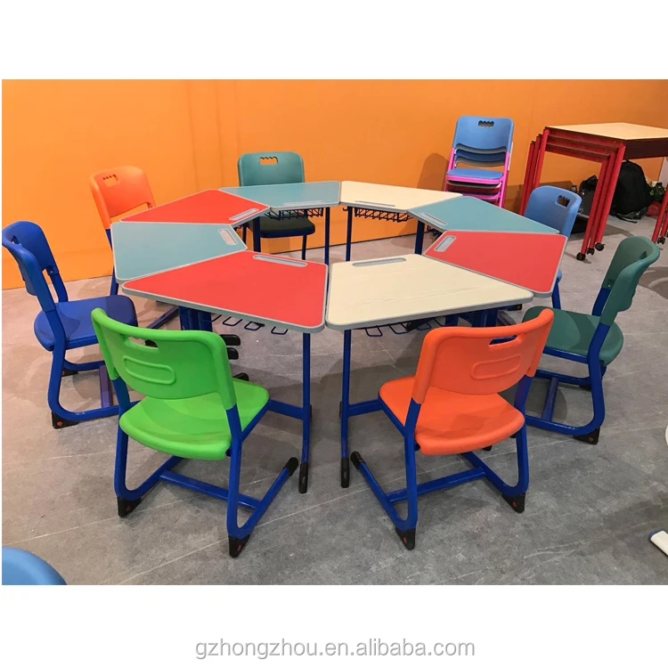 Collaborative School Furniture Group Trapezoid Kids Study Table Chair ...