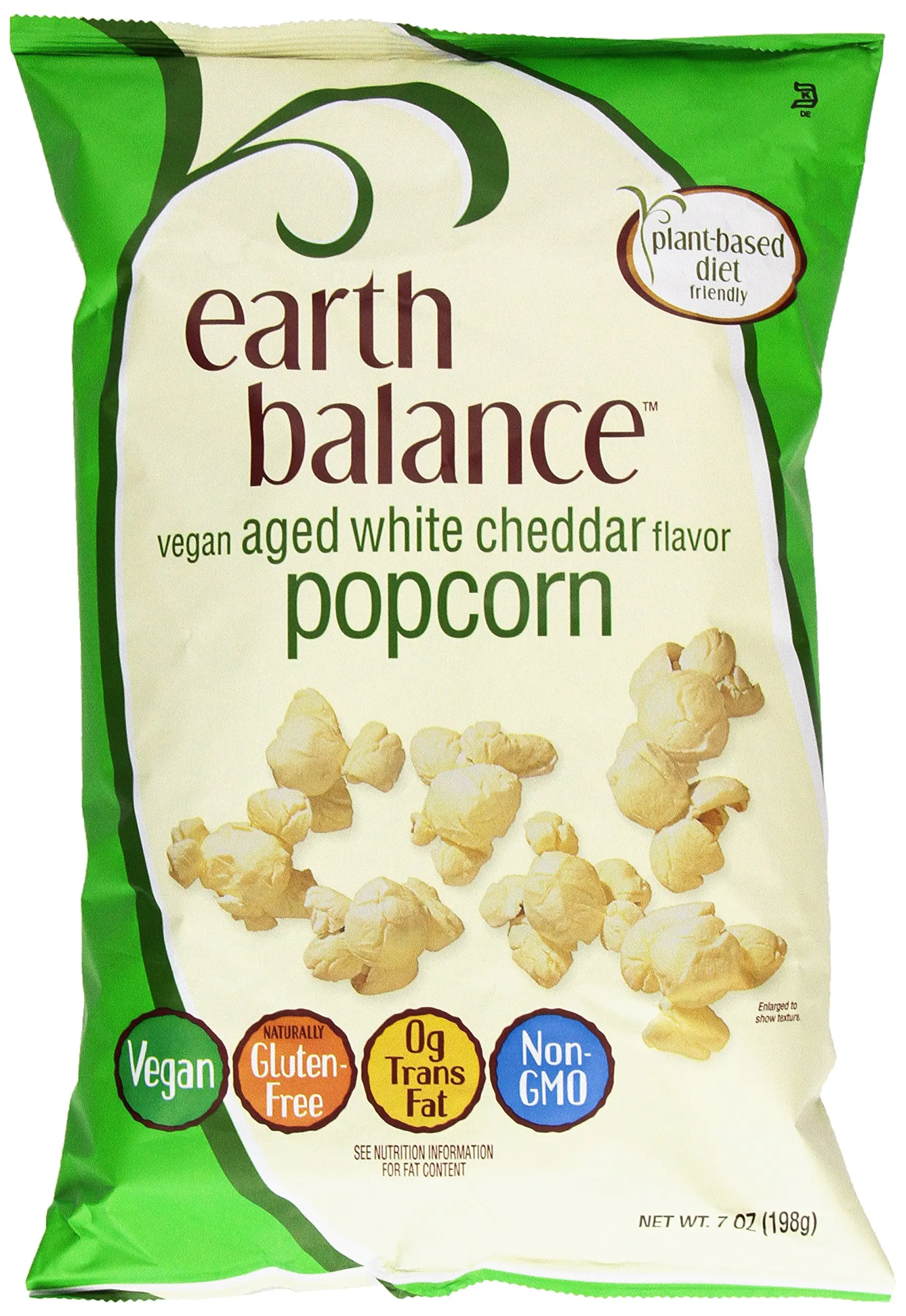 Earth Balance Gluten Free, Vegan Snacks, Aged White Cheddar Flavor Popcorn, 7 Oz