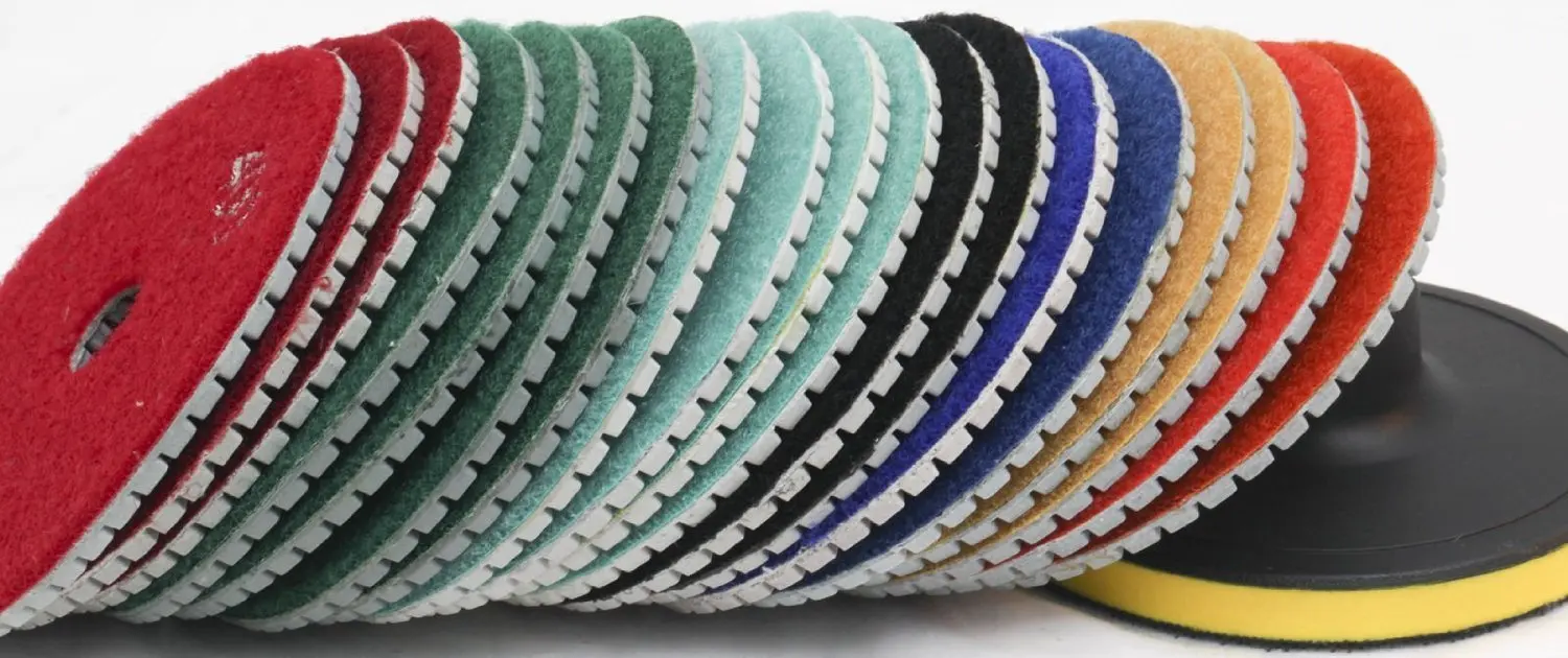 Granite Diamond 6" Inch Polishing Pad Wet/Dry 15+1 Pieces Grit 30-Grit 6000 FREE Priority SHIPPING Concrete Marble Travertine Terrazzo Engineer Stone counter top floor renew Glass Quartz